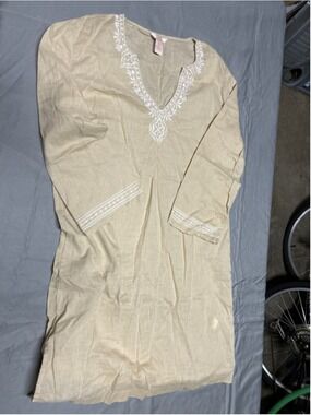 JOE Tunic Blouse Womens S Beige Embroidered Island Vacay , Cotton 50% Linen 50%